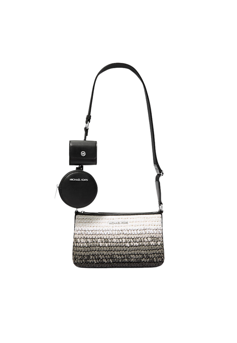 Michael Kors Jet Set Small Ombre Straw Crossbody Bag With Airpod Case In Black 35S5STVC1W