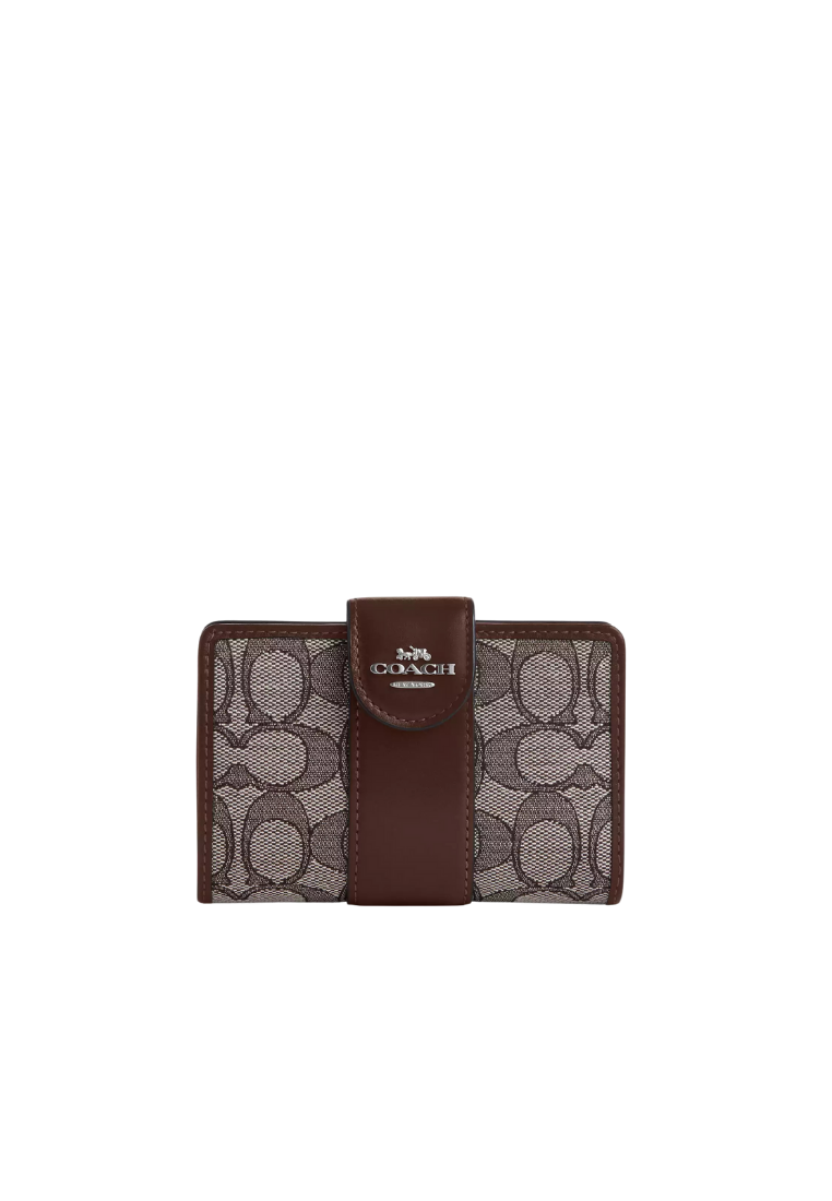 ( PREORDER ) Coach Medium Corner Zip In Signature Jacquard Wallet In Silver Oak Maple CU987