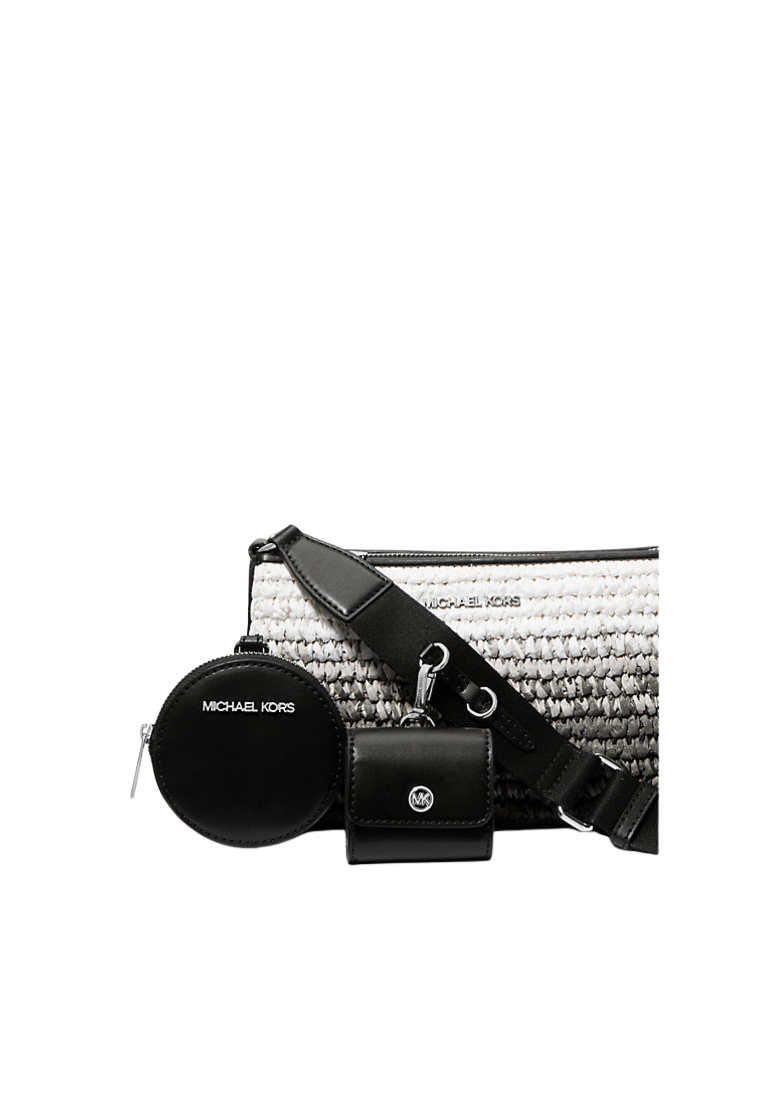 Michael Kors Jet Set Small Ombre Straw Crossbody Bag With Airpod Case In Black 35S5STVC1W