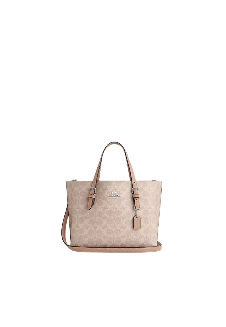 ( PREORDER ) Coach Mollie 25 In Signature Canvas Tote Bag In Silver Sand Taupe CV965
