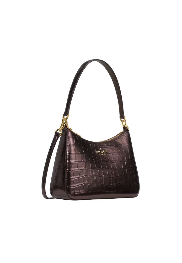 ( PREORDER ) Kate Spade Margot Metallic Croc Embossed Convertible Shoulder Bag In Hot Fudge KN246