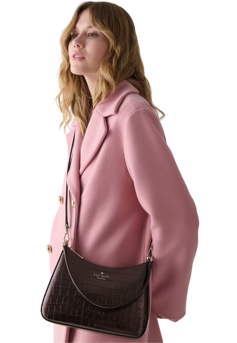 ( PREORDER ) Kate Spade Margot Metallic Croc Embossed Convertible Shoulder Bag In Hot Fudge KN246
