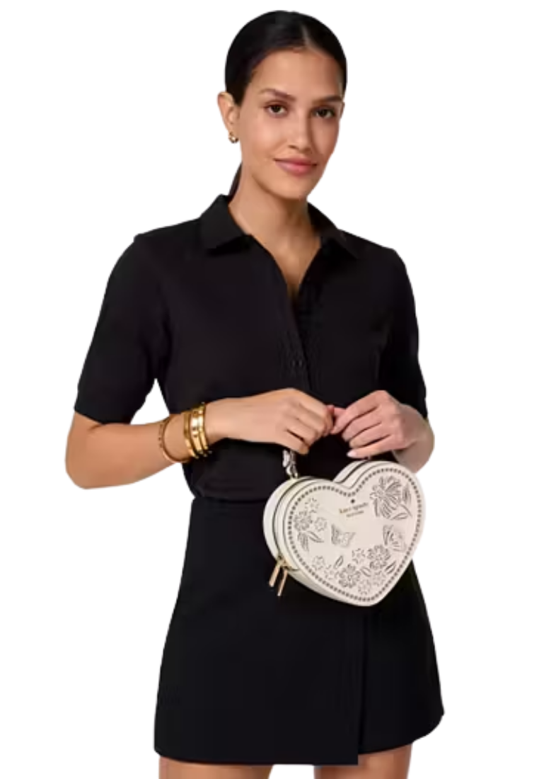 ( PREORDER ) Kate Spade Love Shack Perforated Heart Crossbody Bag In Meringue KL039