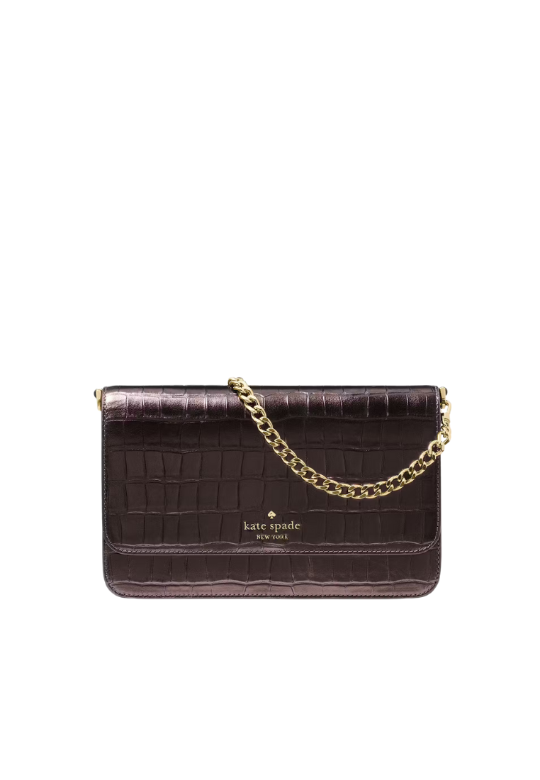 ( PREORDER ) Kate Spade Madison Croc Embossed Willow Medium Convertible Crossbody Bag In Hot Fudge KN236