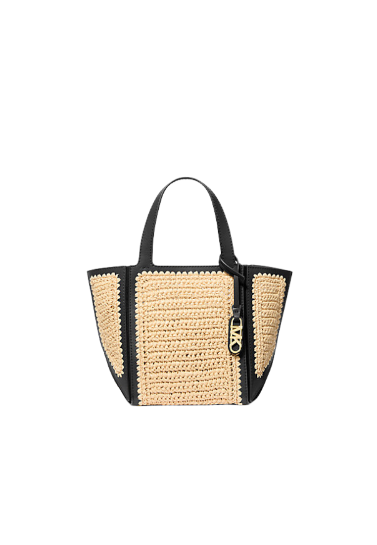 ( PREORDER ) Michael Kors Jordi Small Hand-Crocheted and Leather Tote Bag In Natural Black 30S5G9JT5W