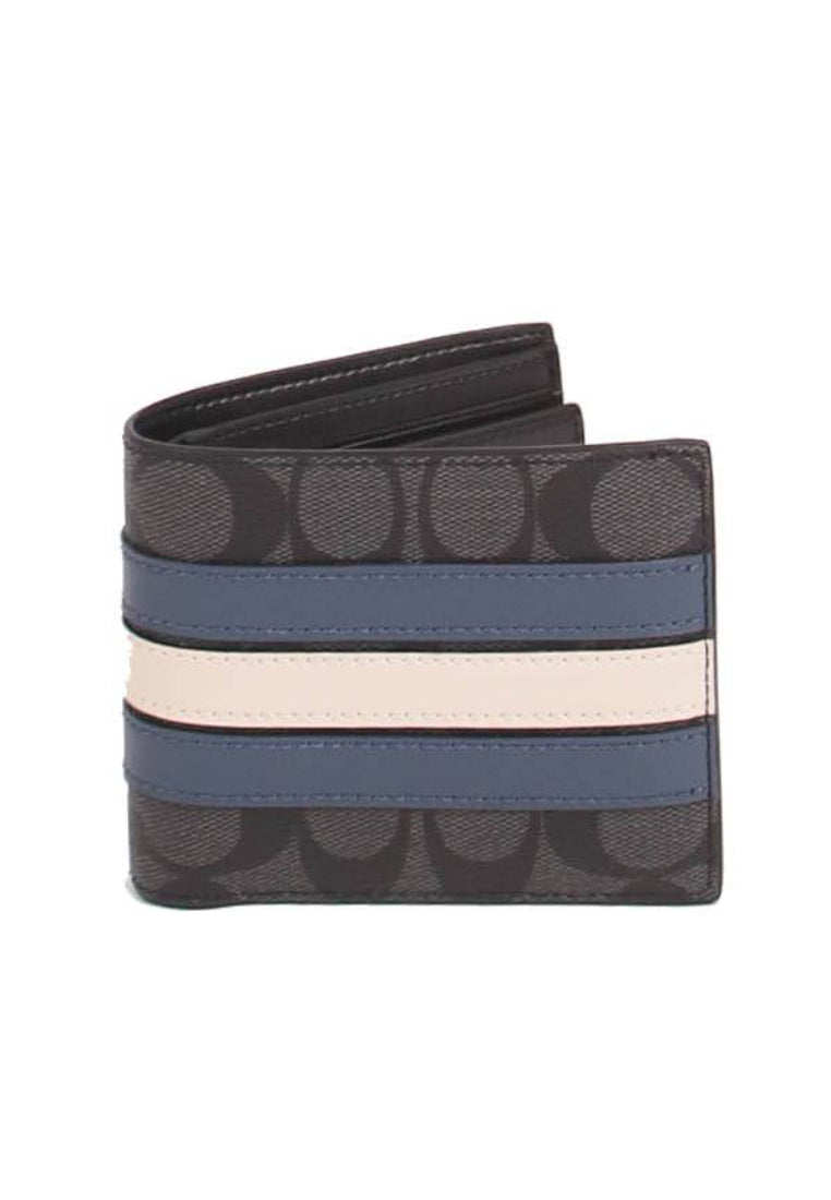 Coach Signature 3 In 1 3008 Wallet With Varsity Stripes In Charcoal Black