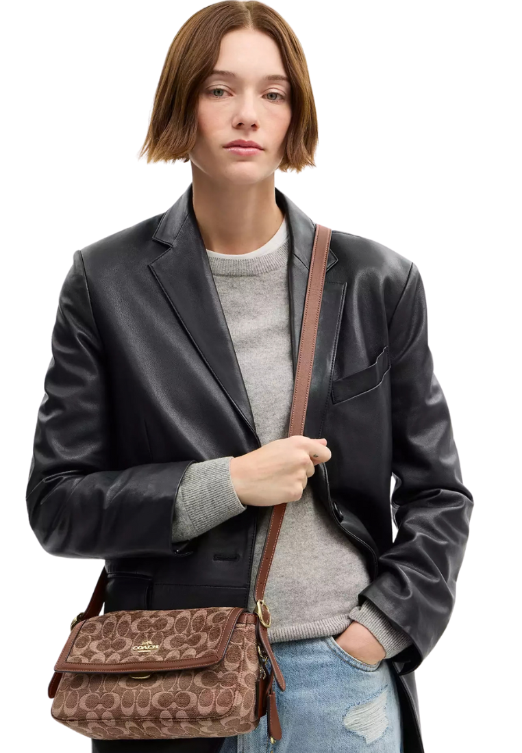 ( PREORDER ) Coach Etta Small Flap In Signature Chenille Shoulder Bag In Vintage Brown CCV65