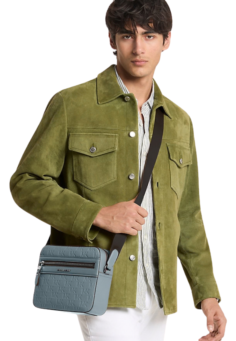 ( PREORDER ) Michael Kors Jet Set Logo Embossed Leather Crossbody Bag In Chambray 33S6LJSM1L