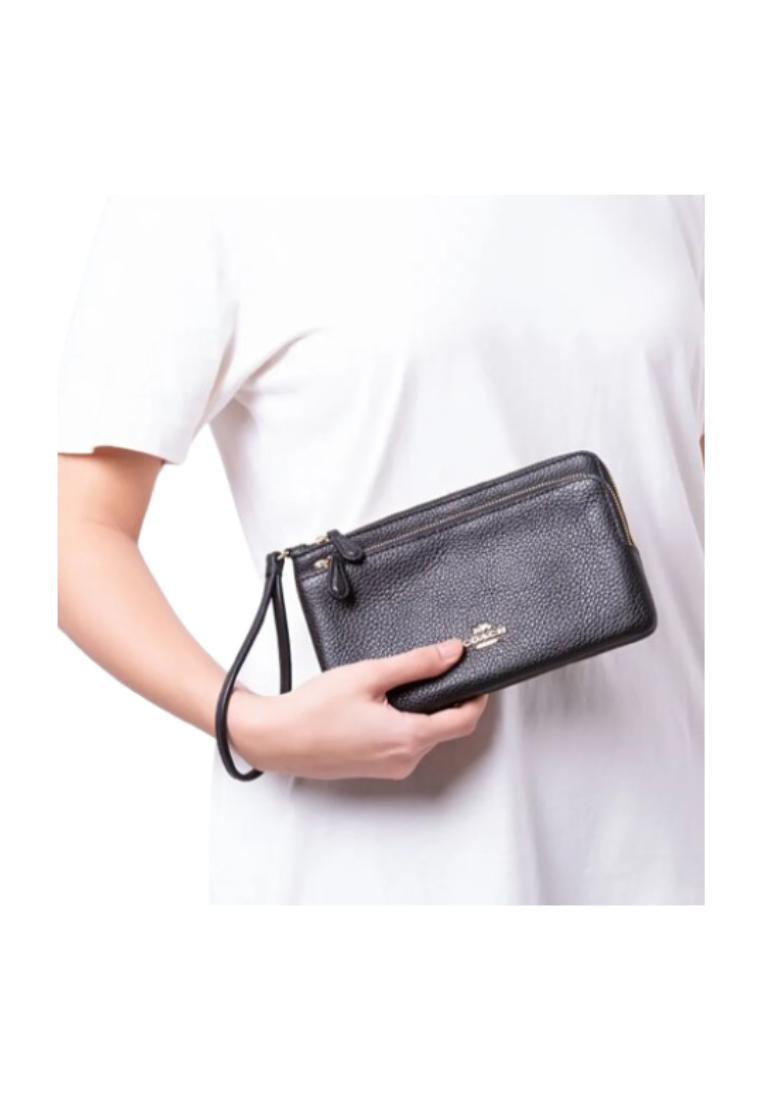 Coach Double Zip C5610 Leather Wallet In Black
