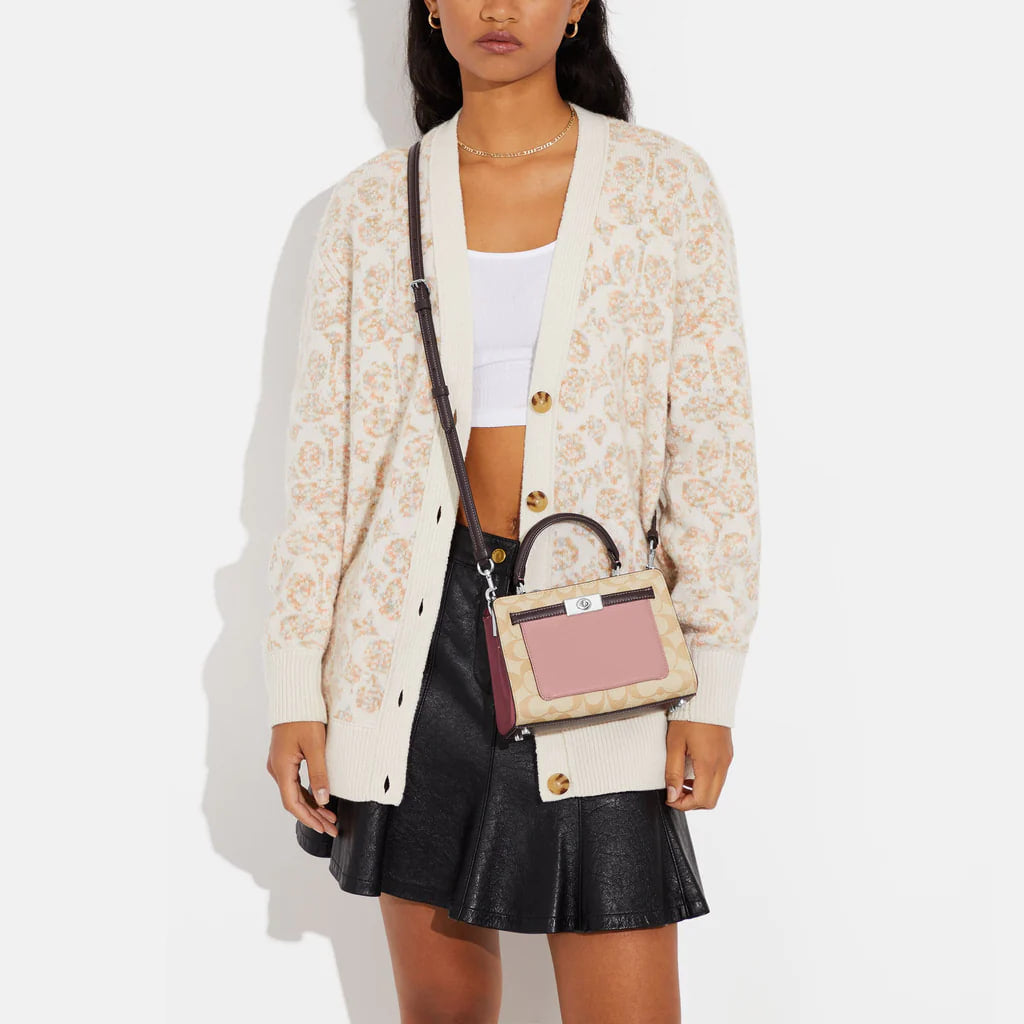 Coach Mini Lane Crossbody Bag Top Handle In Light Khaki/Light Pink Multi C8318