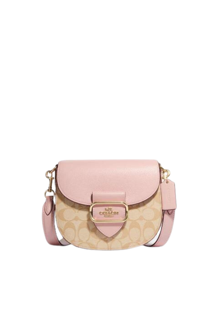 Coach Morgan CF410 Saddle Bag With Signature Canvas In Powder Pink Multi