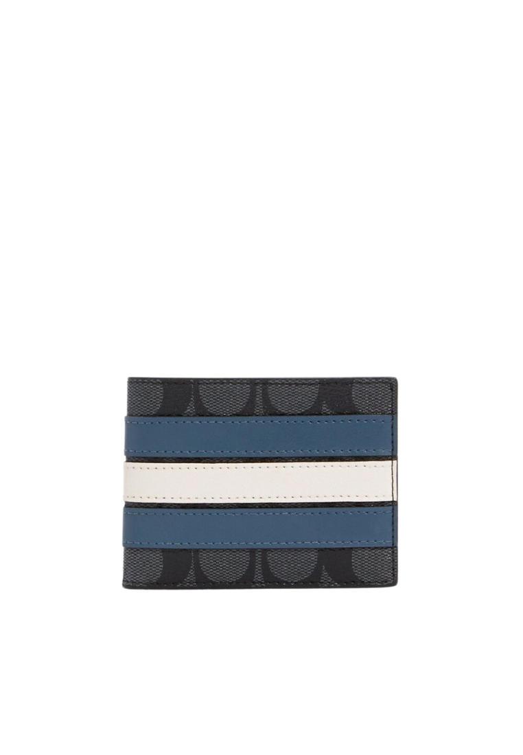 Coach Signature Slim 3004 Billfold Wallet With Varsity Stripes In Charcoal