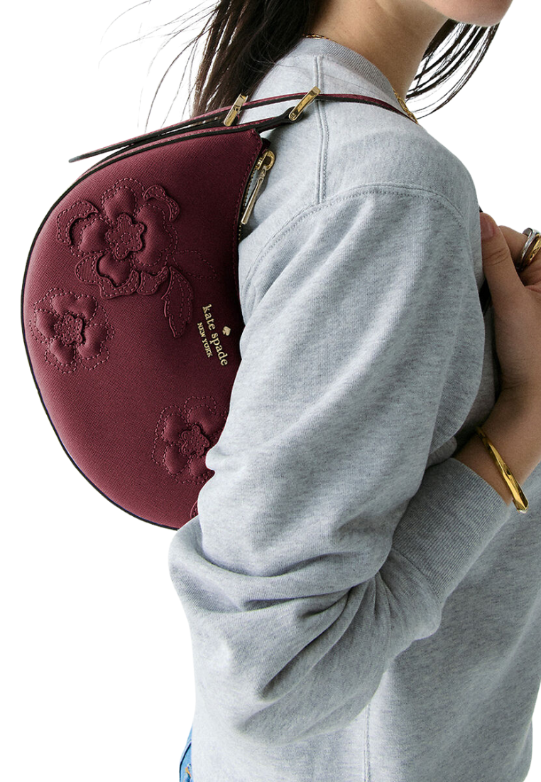 Kate Spade Nova Floral Applique Crescent Handbag Bifold In Dark Merlot KL938