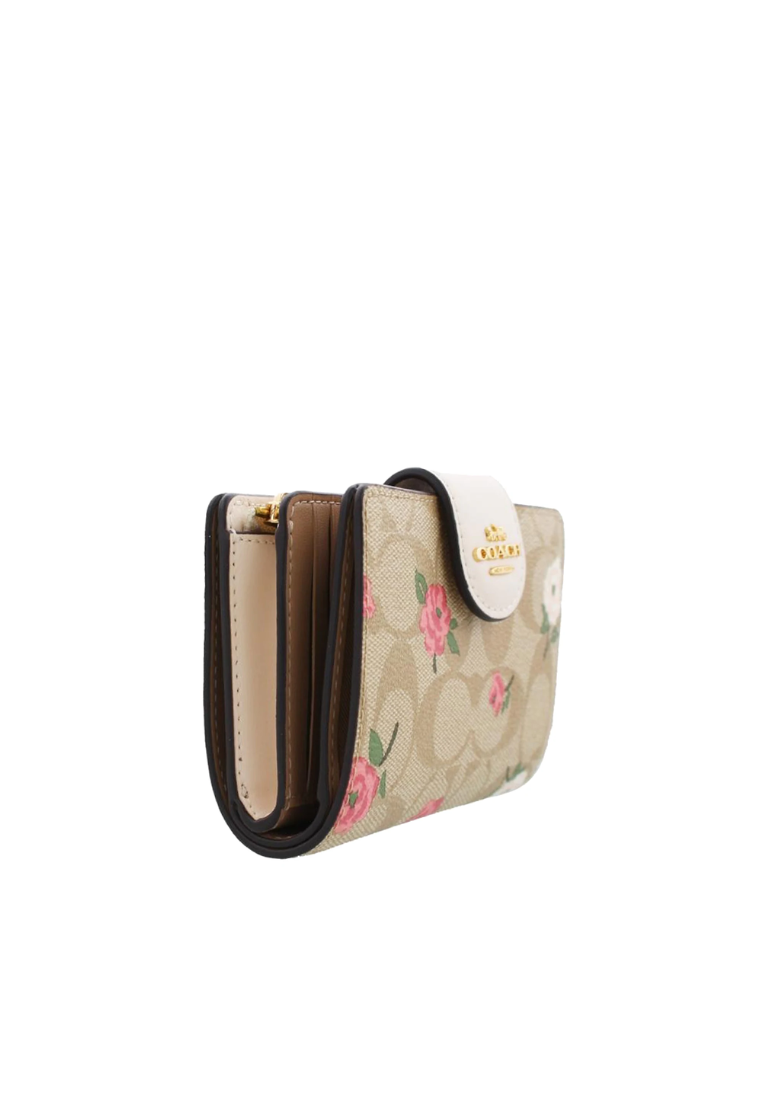 Coach Medium Corner Zip Wallet In Signature Canvas With Floral Print In Light Khaki Chalk Multi CR968