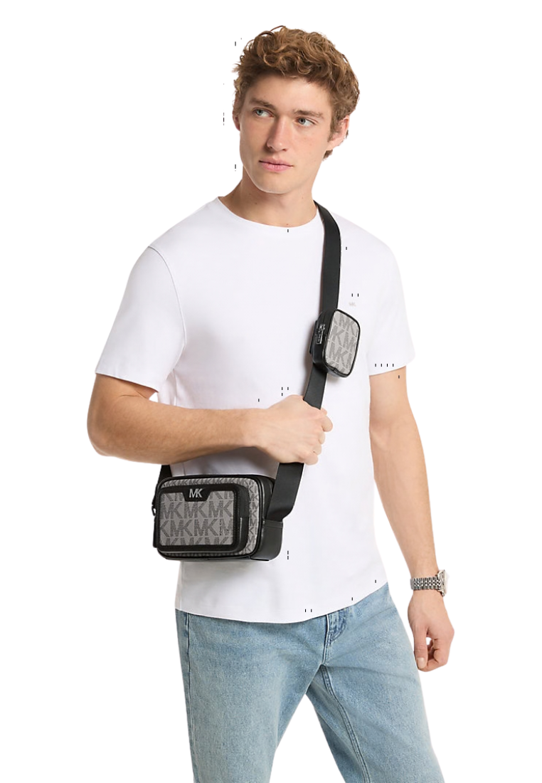 ( PREORDER ) Michael Kors Cooper Small Signature Logo With Pouch Crossbody Bag In Pebble Grey Black Multi 37S6LCOC0B