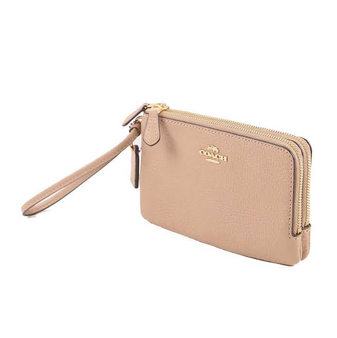 ( AS IS ) Coach Double Zip 6649 Zip Wristlet In Taupe