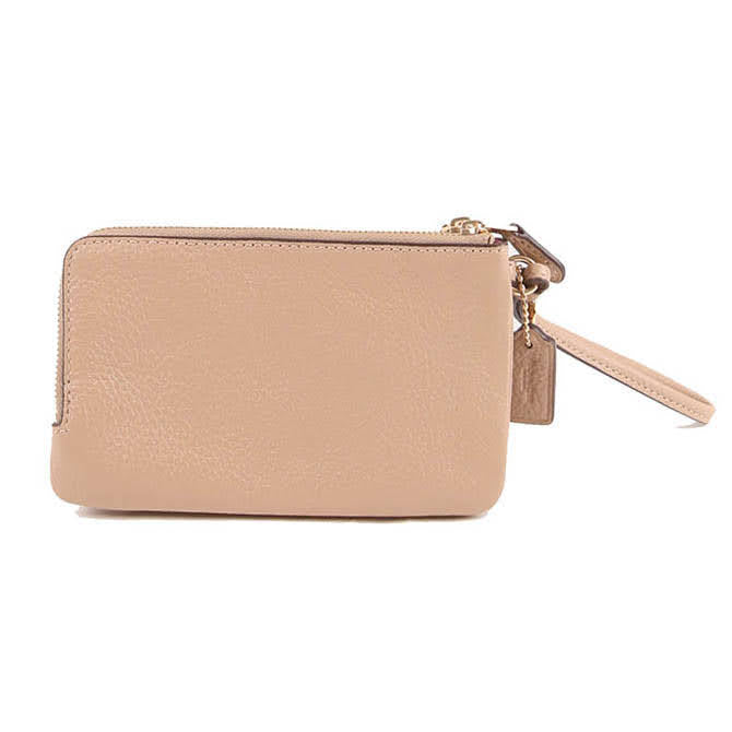 ( AS IS ) Coach Double Zip 6649 Zip Wristlet In Taupe