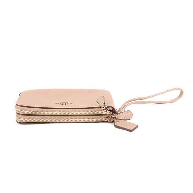 ( AS IS ) Coach Double Zip 6649 Zip Wristlet In Taupe