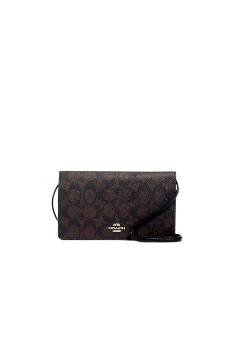 Coach Signature Anna Foldover 3036 Clutch Crossbody Bag In Brown Black