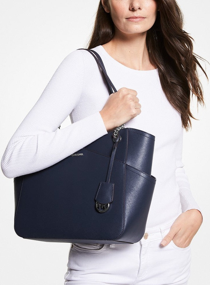 Michael Kors Large Jet Set Travel 35F1STVT3L Chain Shoulder Tote Bag In Navy
