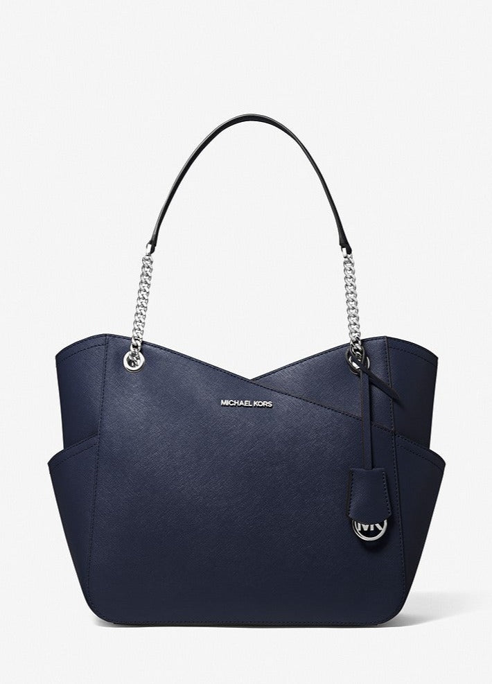 Michael Kors Large Jet Set Travel 35F1STVT3L Chain Shoulder Tote Bag In Navy