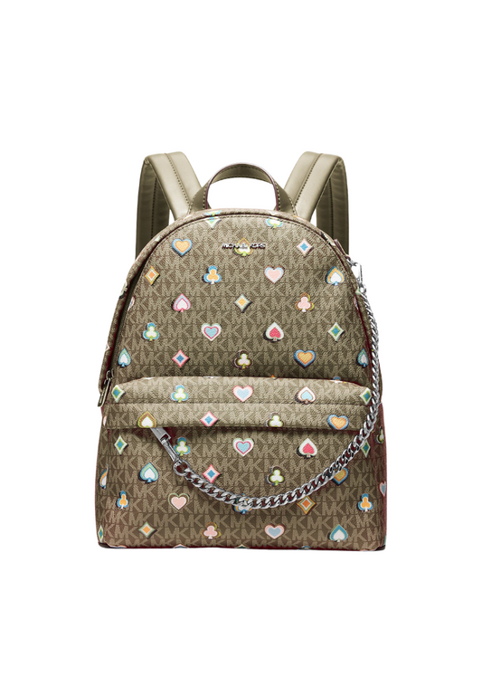 Michael Kors Slater Medium Printed Logo Backpack In Olive 35F5S04B6I