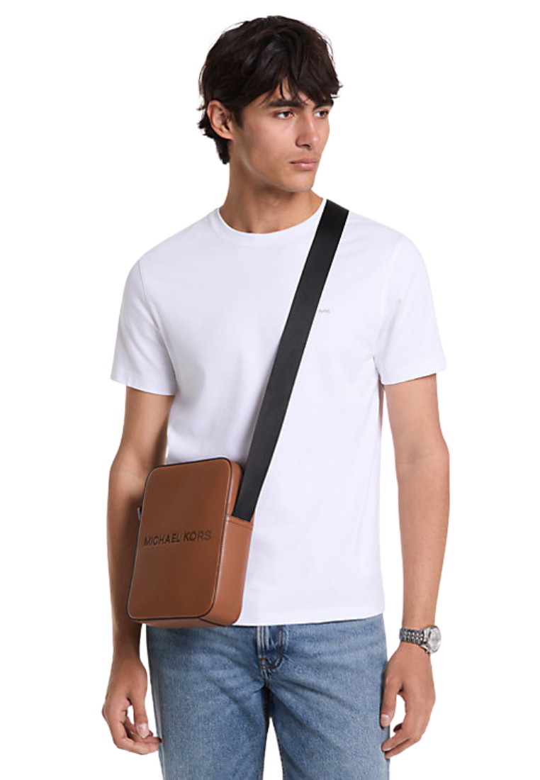 Michael Kors Cooper Logo Messenger Bag Embossed Pebbled Leather Messenger Bag In Luggage 37S5LCOL2L