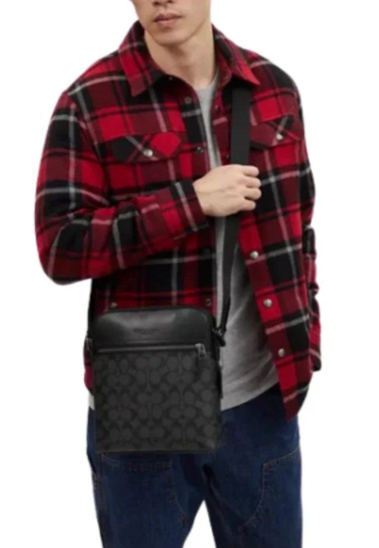 Coach Signature Houston 4010 Flight Crossbody Bag In Black Charcoal