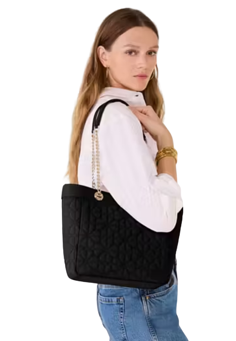 Kate Spade Flower Quilted Fabric Medium Tote Bag In Black KK156