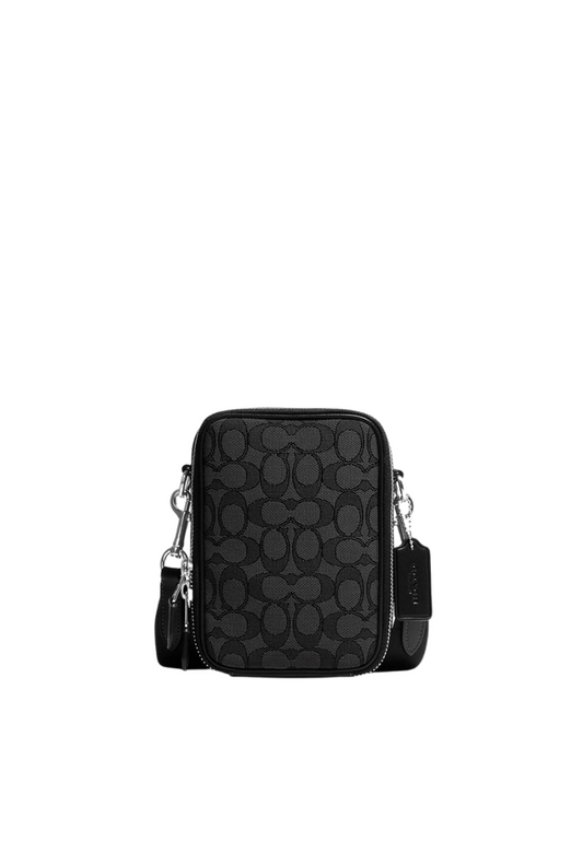 Coach Stanton Crossbody Bag Signature Jacquard In Charcoal Black CH097