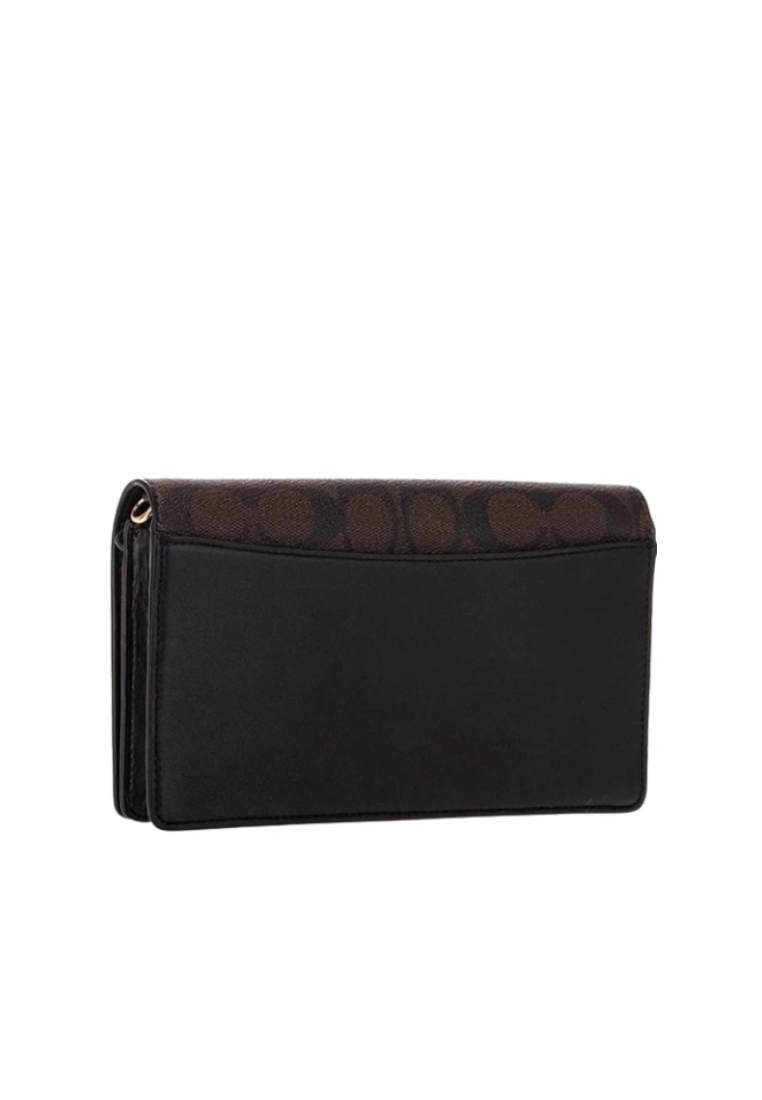 Coach Signature Anna Foldover 3036 Clutch Crossbody Bag In Brown Black