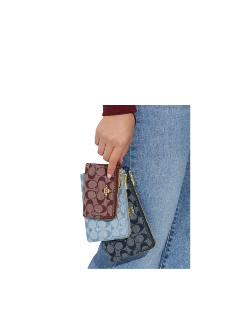 Coach Corner Zip Trio CH199 In Signature Chambray In Denim Multi