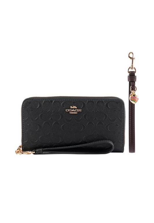 Coach Boxed Debossed Long Zip Around Wallet Clutch CF464 Wristlet In Black