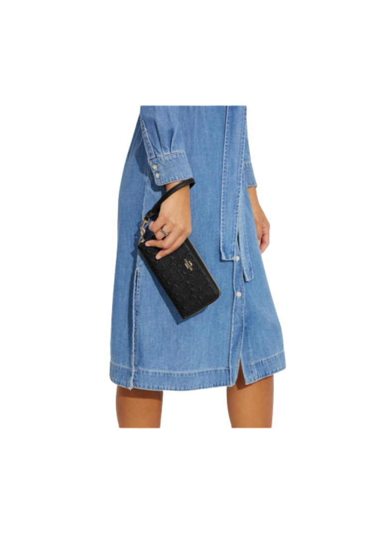 Coach Boxed Debossed Long Zip Around Wallet Clutch CF464 Wristlet In Black