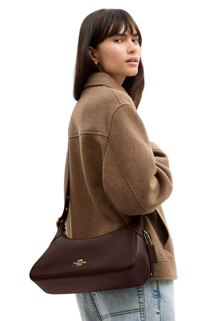 ( PREORDER ) Coach Ella Small Shoulder Bag In Gold Espresso CDV35