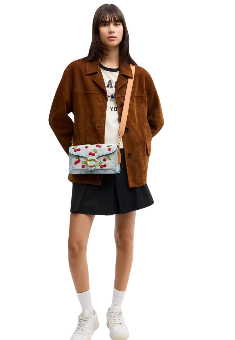 ( PREORDER ) Coach Tabby 26 With Cherry Embroidery Shoulder Bag In Brass Denim CDZ32