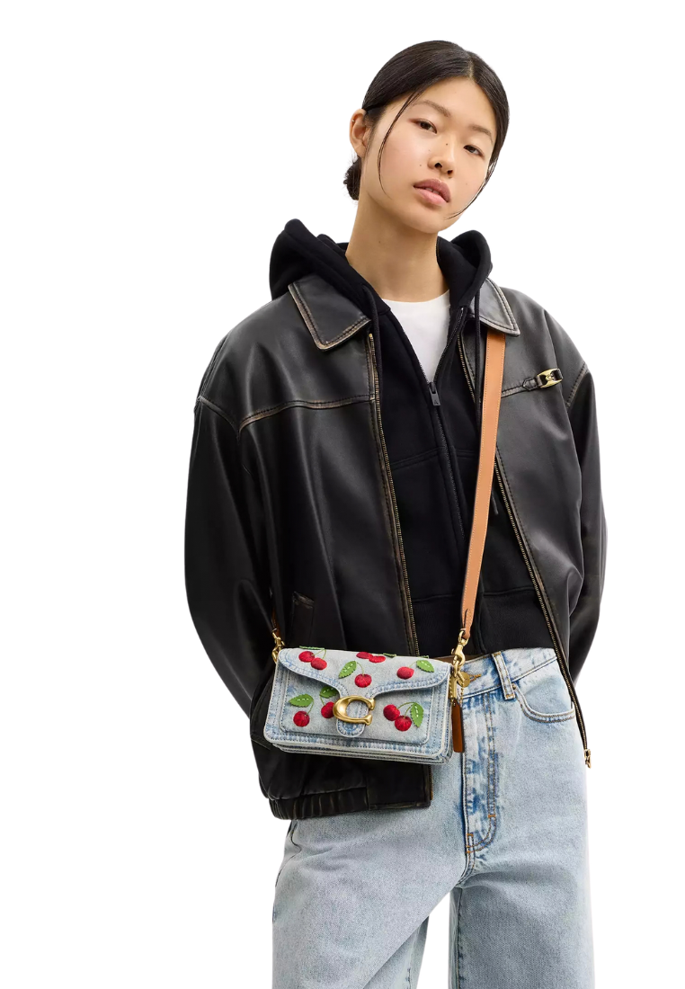 ( PREORDER ) Coach Tabby 20 With Cherry Embroidery Shoulder Bag In Brass Denim CDZ33