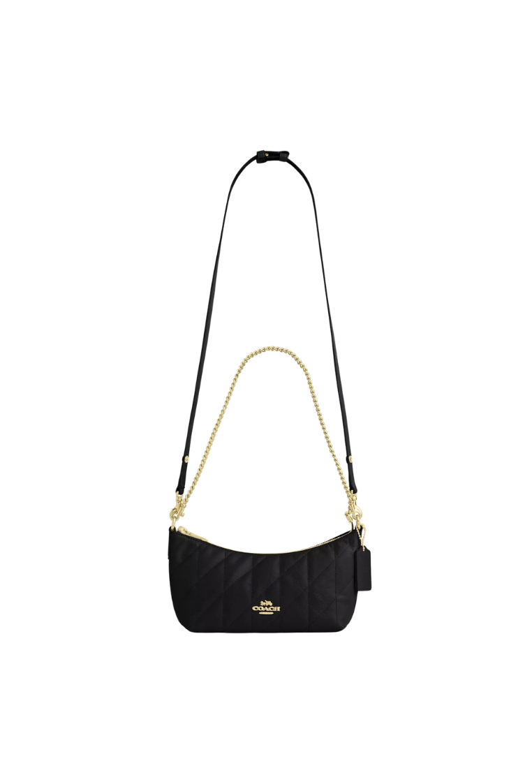 ( PREORDER ) Coach Caitlin With Quilting Shoulder Bag In Gold Black CDZ88