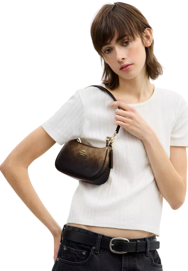 ( PREORDER ) Coach Teri Mini In Ombre Signature Canvas Crossbody Bag In Gold Brown CDW51