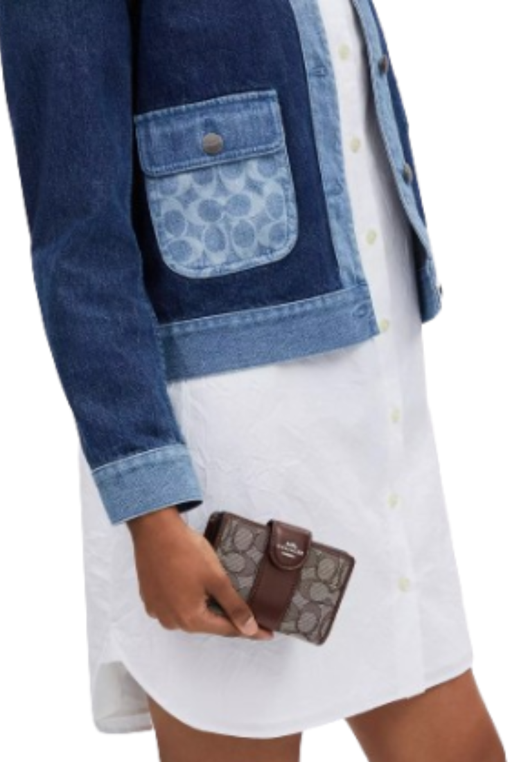 Coach Medium Corner Zip Wallet In Signature Jacquard In Oak Maple CU987