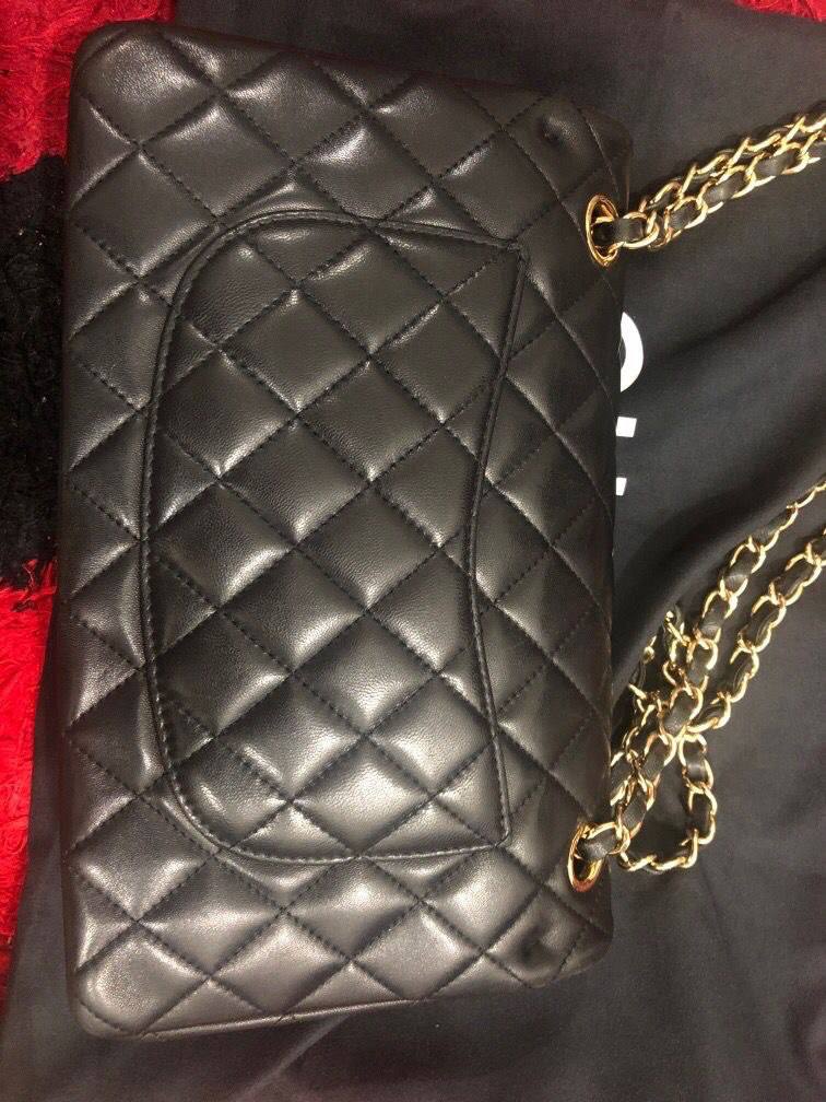 ( PRELOVED ) Chanel Vintage Classic Double Flap Bag Quilted Lambskin Black 25