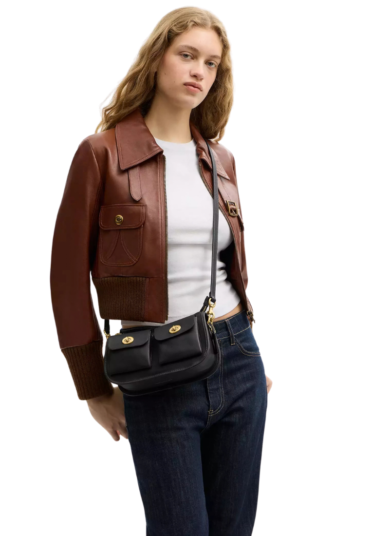 ( PREORDER ) Coach Twin Turnlock Waverly Shoulder Bag In Brass Black CDZ20