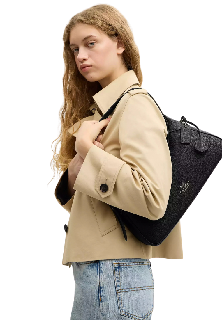 ( PREORDER ) Coach Ella Small Shoulder Bag In Gunmetal Black CDV36