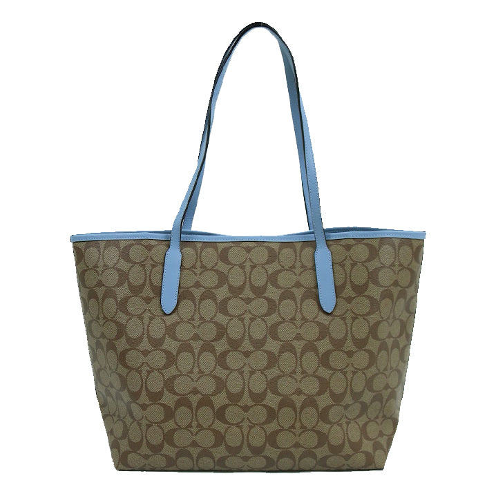 Coach Signature City 5696 Tote Bag In Khaki Marble Blue
