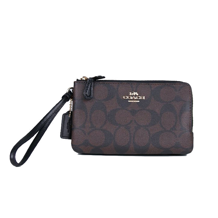 Coach 58035 Corner Zip Wristlet In Signature Canvas IN Brown Black 