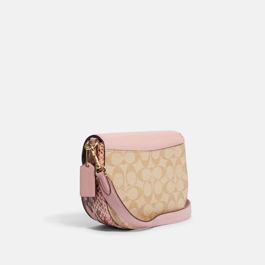 Coach Morgan CF410 Saddle Bag With Signature Canvas In Powder Pink Multi