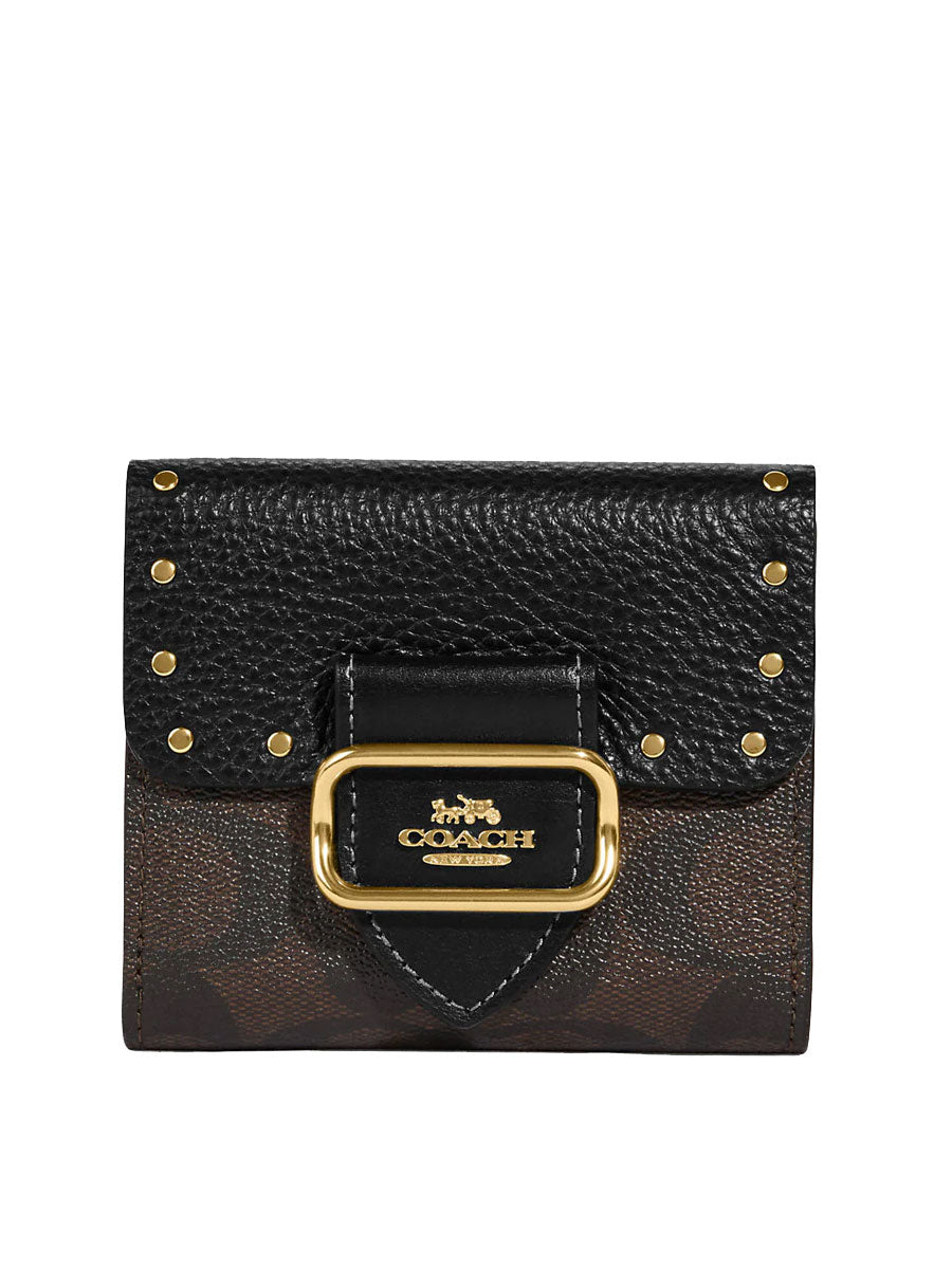 Coach Small Morgan CF471 Wallet In Colorblock Signature Canvas With Rivets