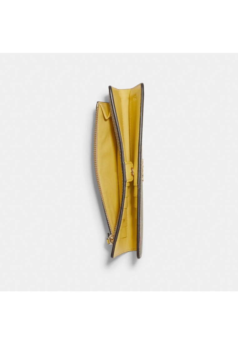 Coach Signature Slim C9591 Bifold Wallet With Dreamy Veggie Print In Light Khaki Retro Yellow