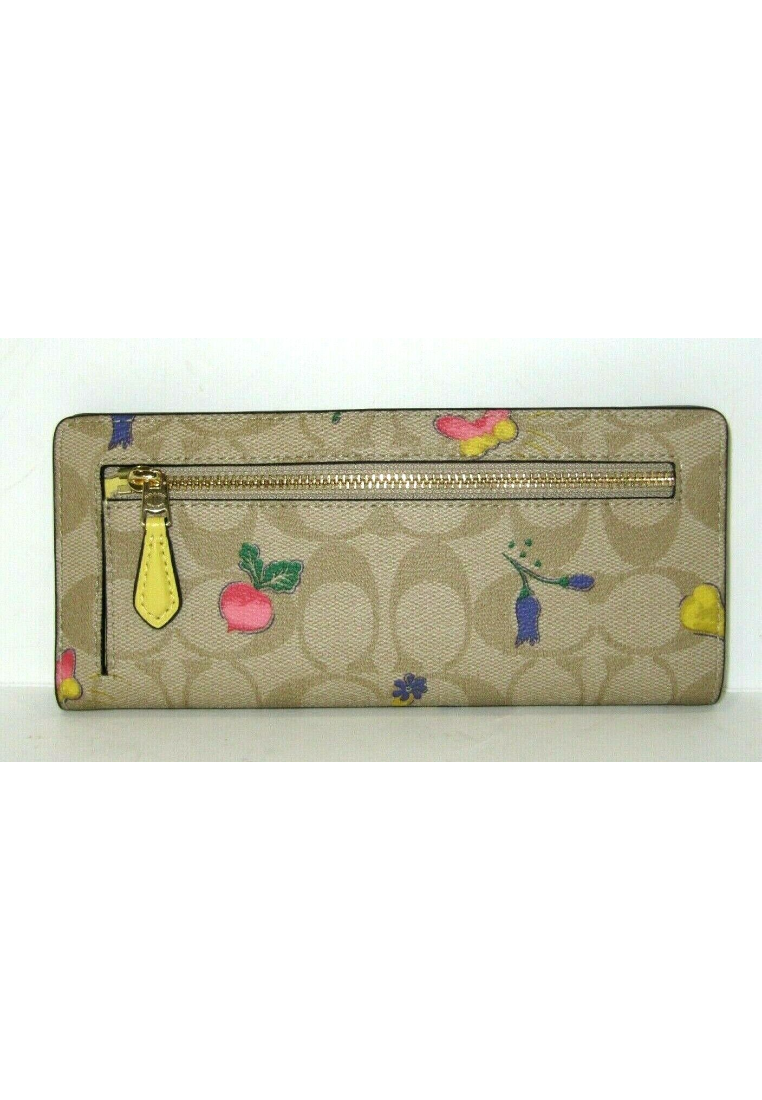 Coach Signature Slim C9591 Bifold Wallet With Dreamy Veggie Print In Light Khaki Retro Yellow