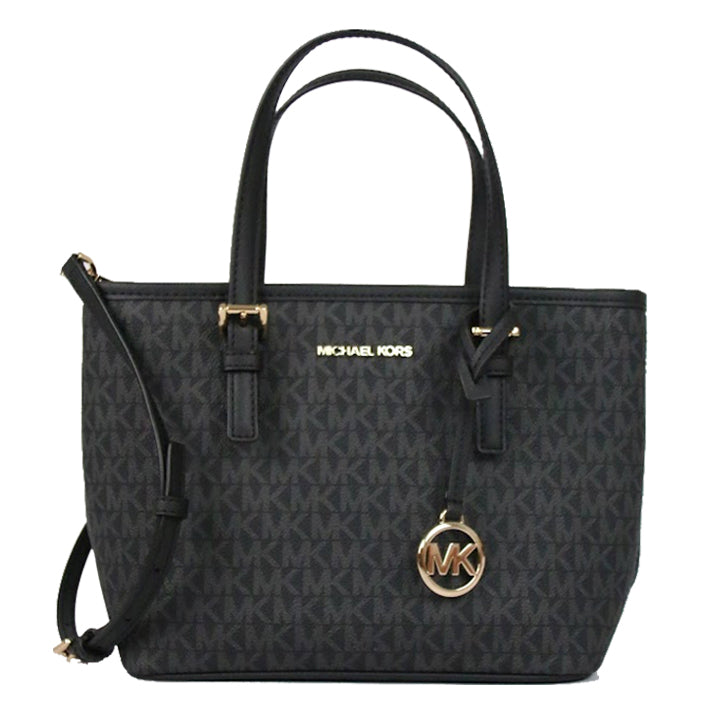 Michael Kors Jet Set Travel Tote Bag Extra Small Top Zip In Signature Black 35T9GTVT0B